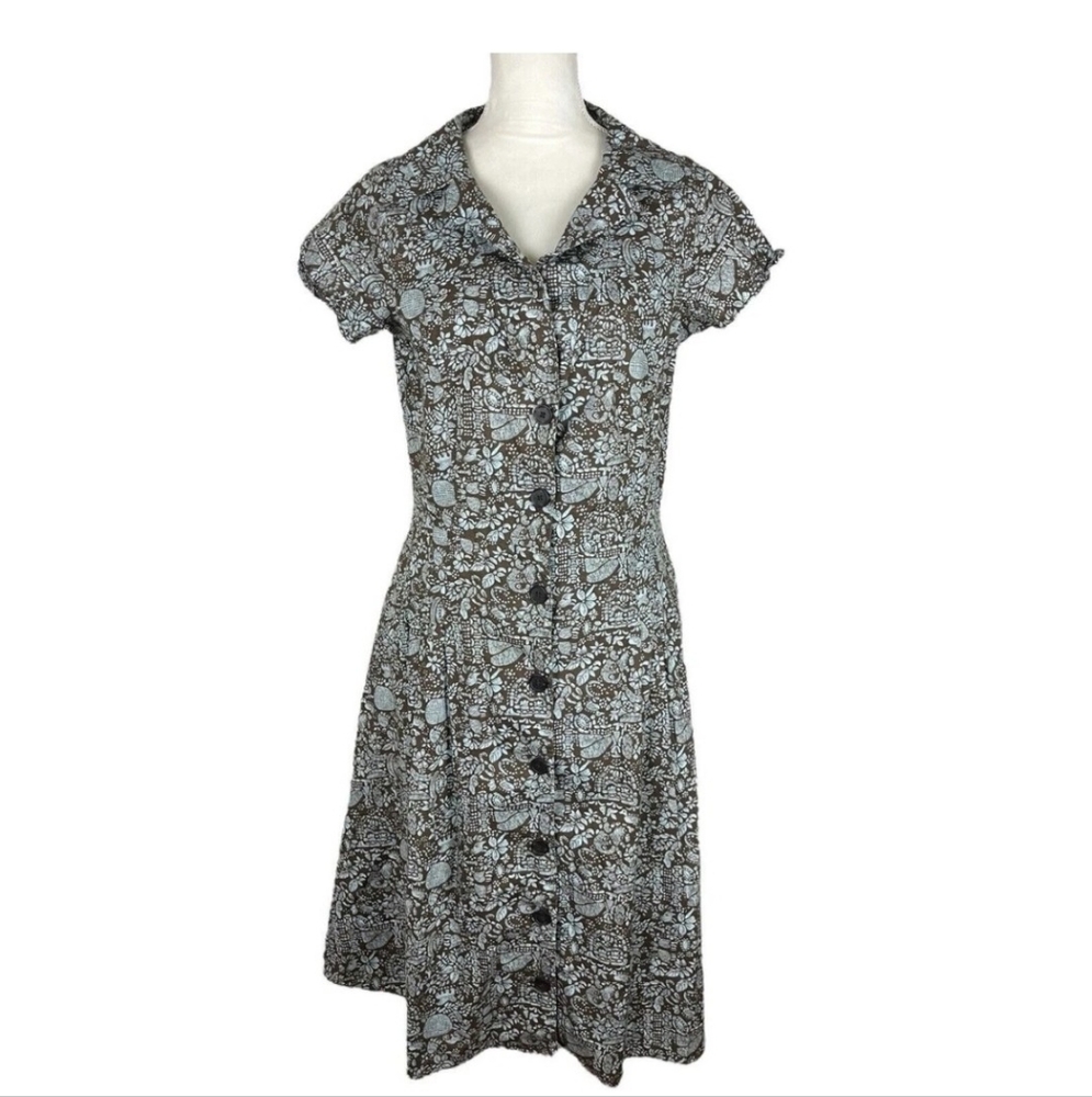 Peruvian Connection Pima Cotton Bandana Midi Dress Short Sleeves Size 8